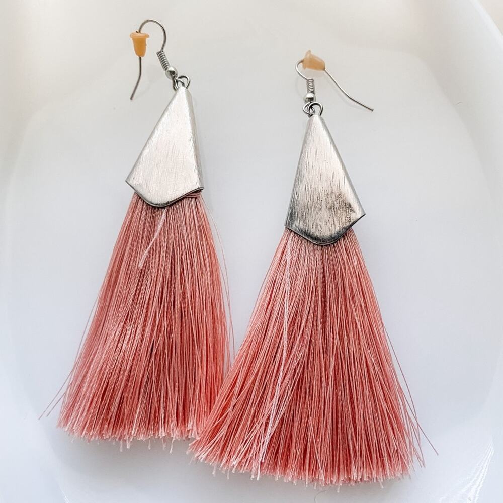 PAPARAZZI • Pink + Silver Fringe Tassel Drop Statement Earrings